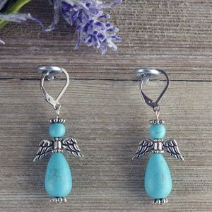 Faux Turquoise Angel Stainless-Steel Earri…